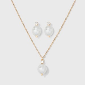 Pearl Drop Earring and Necklace Set 2pc - A New Day™ Gold - 1 of 4