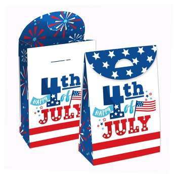 Big Dot of Happiness Firecracker 4th of July - Red, White and Royal Blue Gift Favor Bags - Party Goodie Boxes - Set of 12