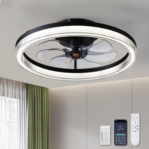 Ludomide 20" Black Low Profile Ceiling Fan with Light and Remote Control, Flush Mount Fandelier Ceiling Fan 6 Wind Speeds 3 Color Changeable - 1 of 4