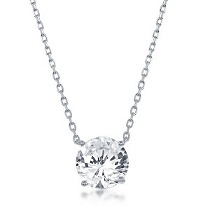 Bella Silver Sterling Silver 8MM Crystal "April" Swarovski Element Necklace - White - 16+2 Inch - 1 of 2