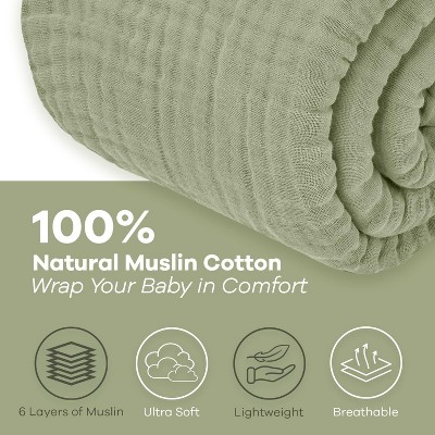 Sage Twin-Sized Ultra-Soft Muslin Cotton Cooling Throw