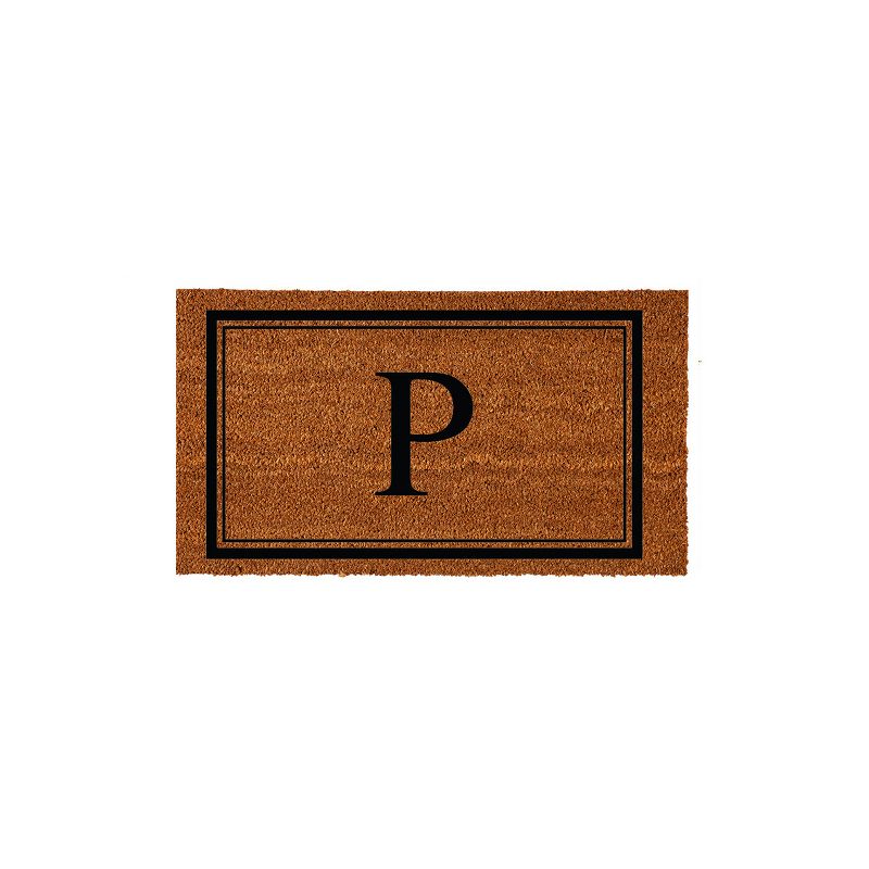Evergreen Monogram Indoor Outdoor 100% Natural Coir Doormat 28" x 16" |  Letter  "P", 1 of 4