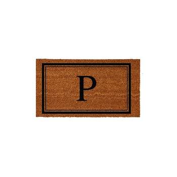 Evergreen Monogram Indoor Outdoor 100% Natural Coir Doormat 28" x 16" |  Letter  "P"