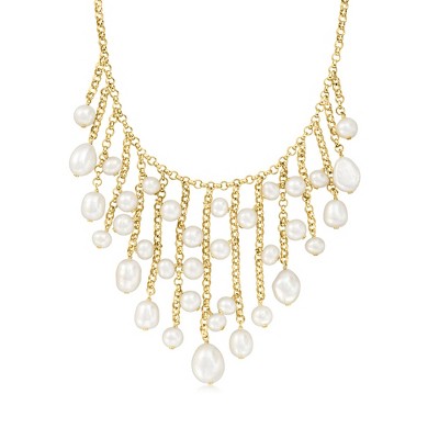 Ross-Simons 5.5-10.5mm Cultured Pearl Fringe Necklace in 18kt Gold Over Sterling Size 18