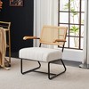 Beautyolove Mid-Century White Faux Lambskin Burlywood Arm Upholstered Accent Chair Armchair - 2 of 4