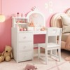 Kids Vanity Desk with Mirror and Lights, White Princess Wooden Makeup Vanity with Chair, Storage Shelves and Drawers - 2 of 4