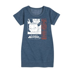 - Avatar: The Last Airbender - Katara and Aang Grid Graphic Short Sleeve Fleece Dress - 1 of 4