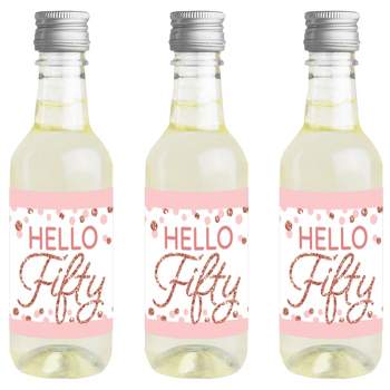 Big Dot of Happiness 50th Pink Rose Gold Birthday Mini Wine & Champagne Bottle Label Stickers Happy Birthday Party Favor Gift for Women and Men 16 Ct