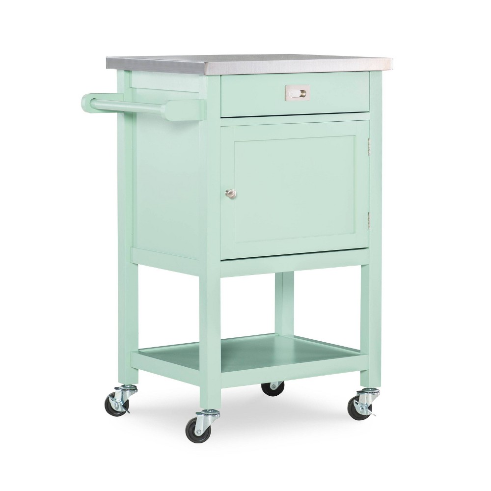 Photos - Other Furniture Linon Sydney Mint Wood Mobile Apartment Kitchen Cart Stainless Steel Top Storage 
