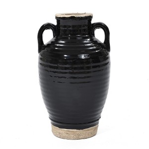 LuxenHome Black Jug 10-Inch Tall Terracotta Vase with Two Handles - 1 of 4