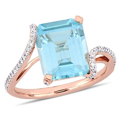 Everly Jewelry – 14K Pink Gold 5 3/5 TGW Blue Topaz and Diamond Fashion Ring