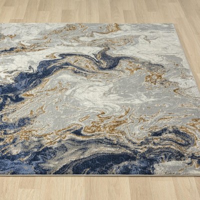 Marble Swirl Abstract Blue Synthetic 5' x 7' Area Rug