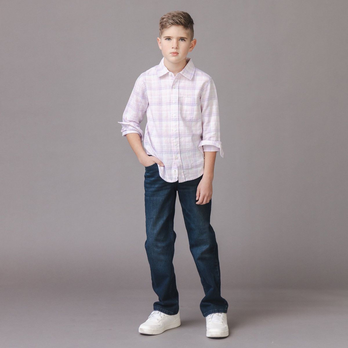 Hope & Henry Boys' Linen Long Sleeve Button Down Shirt, Kids - thumbnail 2