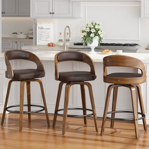 Gikpal Bar Stools, 26" Counter Height Barstools with Bentwood Legs, Swivel Counter Stools with Back, Modern Faux Leather Upholstered Bar Chairs - 1 of 4