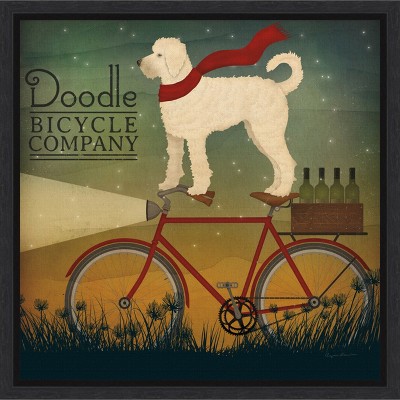 Amanti Art White Doodle on Bike Summer by Ryan Fowler Canvas Wall Art Print Framed 16-in. x 16-in. in Black