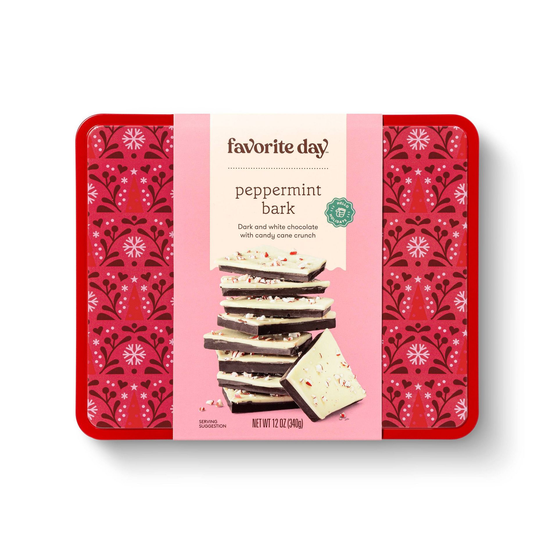 Christmas Dark and White Chocolate Peppermint Bark with Candy Cane Bits Tin - 12oz - Favorite Day™