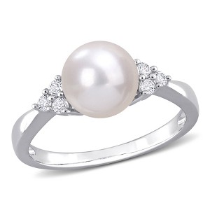 EVERLY JEWELRY  | Sterling Silver 1/4 CT TGW White Topaz And 8 - 8.5 MM White Freshwater Cultured Pearl Fashion Ring - 1 of 4