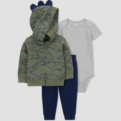Image of Carter's Just One You® Baby Boys' Dino Cotton Cardigan & Bodysuit - Green/Gray 3M