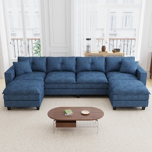 Christopher Knight Home Kreth 137" Modern 4-Seater Chenille Upholstered U-Shaped Sectional Sofa with Armrest Storage - 1 of 4