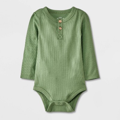 Image of Baby Long Sleeve Henley Bodysuit - Cat & Jack™ Green 0-3M