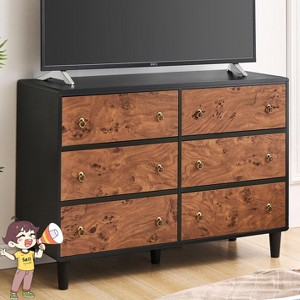 Jojoka 6-Drawer Modern Dresser with Vintage Circle Handles - Curved Profile Design for Bedroom, Living Room, Hallway - 1 of 4