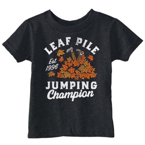 Toddler Funny T Shirts Leaf Pile Jumping Champion Sarcastic Fall Graphic Novelty Tee For Young Kids - Crazy Dog Toddler T Shirt For Halloween Season - 1 of 4