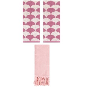 REGALWOVEN 3 Packs Cotton Geometric and Solid Absorbent Soft Hand Towel for Bathroom Kitchen - 1 of 4