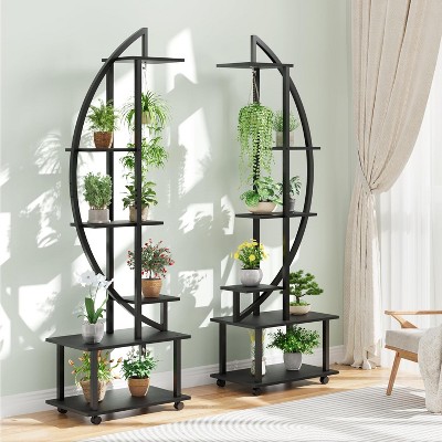6 TierTall Plant Stand Shelf with Drawers, Half Moon Tiered Plants Shelf Rack for Garden, Indoor Metal Plant Stands, Circle Tiered Display Holder