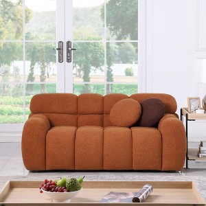 64.98" x 35.83" Boucl¨¦ Marshmallow 2-Seater Sofa with Plush Multi-Density Foam Cushions, Two Pillows and Light Brown Color - 1 of 4