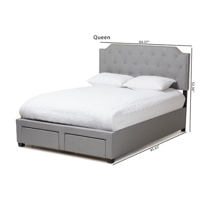Aubrianne Queen Gray Upholstered Storage Bed with Nailhead Trim