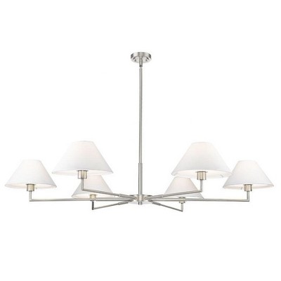 Leila Brushed Nickel 6-Light Chandelier with White Linen Shades