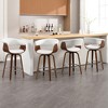 Bekrvio 26" Mid Century Modern Swivel Counter Height Bar Stools Set of 1/2/3/4 - PU Leather Upholstered,Walnut Bent Wood Legs for Kitchen Island - 3 of 4