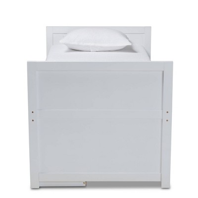 White Twin Wood Frame Storage Bed with Pull-Out Desk