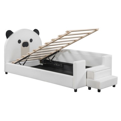 NicBex Twin Size Daybed, Upholstered Day Bed Frame with Bear Shaped Headboard�Daybed with Hydraulic System and Breathable Mesh Fence