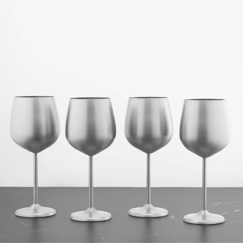 Cambridge Silversmiths Set of 4 18oz Stainless Steel Wine Glasses Silver Finish, 1 of 4