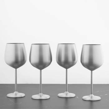 Cambridge Silversmiths Set of 4 18oz Stainless Steel Wine Glasses Silver Finish