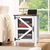 Rustic White Farmhouse Side Table with Barn Door, Space-Saving Wooden Table with Charging Station and Storage for Bedroom and Living Room - 2 of 4
