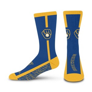MLB Milwaukee Brewers Adult Crew Socks: Cushioned Heel & Toe, Knit Fabric - 1 of 3
