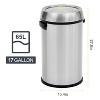 17 Gallon/65 Liter Trash Can, Stainless Steel Rubbish Bin, Commercial Grade Waste Container, Round Garbage Can for Home Office - 3 of 4