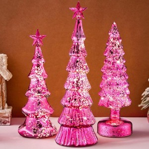 3 Pack Glass Lighted Christmas Tree Tabletop Glitter Christmas Centerpieces Decoration. - 1 of 4