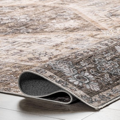 Eco-Friendly Easy Care Vintage Medallion Rug in Light Brown 3' x 5'