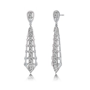 Guili Sterling Silver Dangle Earrings with Colored Cubic Zirconia in Ladder Style — a bold yet elegant piece to elevate your look - 1 of 3
