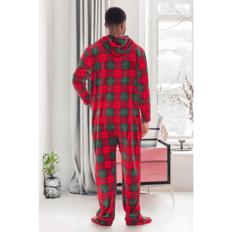 Men's Plush Fleece One Piece Hooded Footed Zipper Pajamas Set, Soft Adult Onesie Footie with Hood, 4 of 9