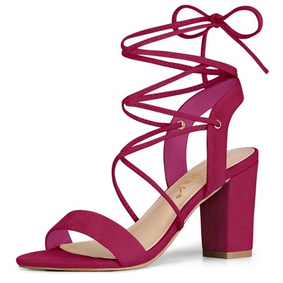 Allegra K Women's Back to College Lace Up Block High Heels Sandals