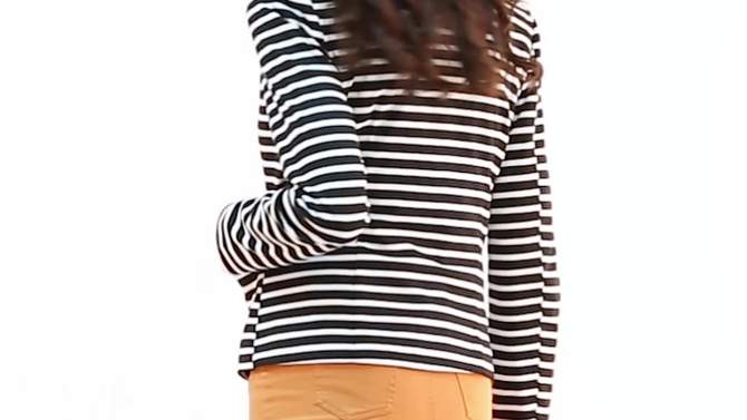 Allegra K Women's Notched Collar Long Sleeve Button Front Striped Blazers, 2 of 7, play video