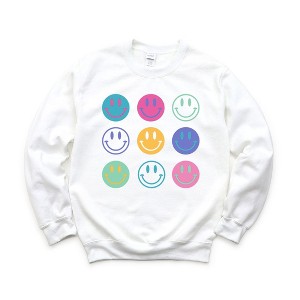 Simply Sage Market Women's Graphic Sweatshirt Stacked Smiley Faces - 1 of 2