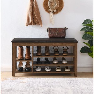 Lyngins Nordic-Style Storage Bench with Charcoal Rubberwood Frame, Polyurethane Leather Seat, Entryway Bench with Concealed Storage - 1 of 4