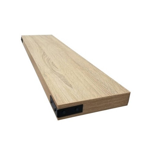 Floating Shelf With Metal Corners, Oak Wood Planks For Shelves