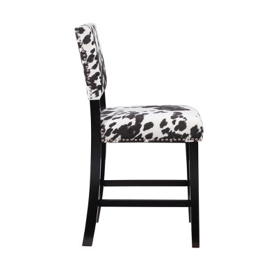 Clayton 24" Black Leather and Wood Swivel Counter Stool