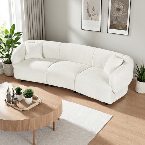 98.5" Boucle Curved 3-Seater Sofa with Plush Cushions & Wooden Frame - 1 of 4